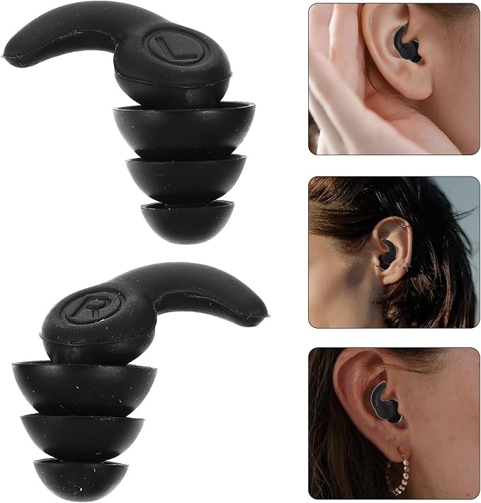 Silicone Noise Reduction Three-Layer Sound Blocking Waterproof for Sleeping Studying Swimming Black