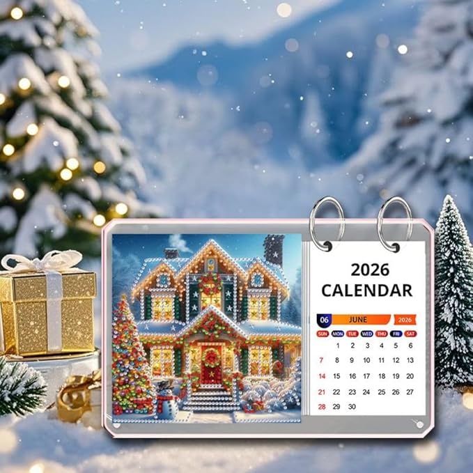 2026 Standing Desk Calendar DIY Diamond Art Painting Monthly Flip Desktop Calendar Mosaic Kits Acrylic Tabletop Calendars Diamond Art Craft Supplies Planner for Office Home Decor-Villa