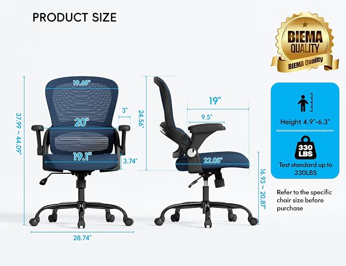 TRALT Office Chair - Ergonomic Office Chair with Back Support, Home Office Desk Chairs, 330lbs Wide Seat Big and Tall Office Chairs, Comfy Desk Chair for Work, Study, Office, Gaming (Dark Blue)