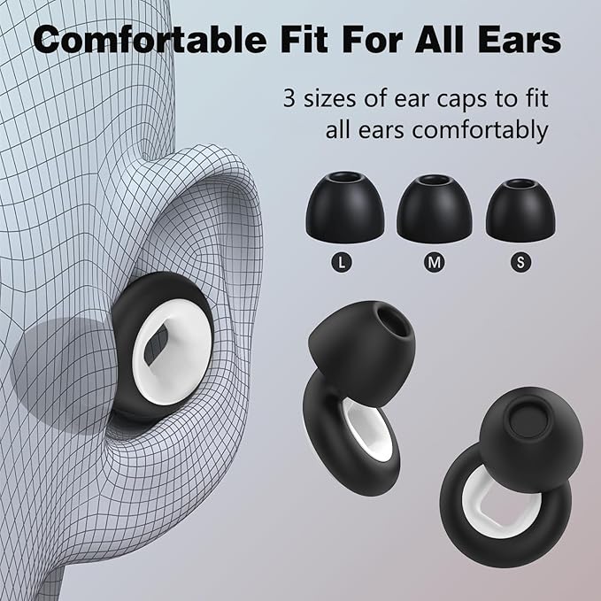 2 Pairs Nexavibe Noise Reduction Earplugs 33db for Sleeping,Concerts,Motorcycle,Focus Work & Travel - Reusable Silicone Ear Plugs for Adults with Portable Case – Includes 3 Sizes for All Ears