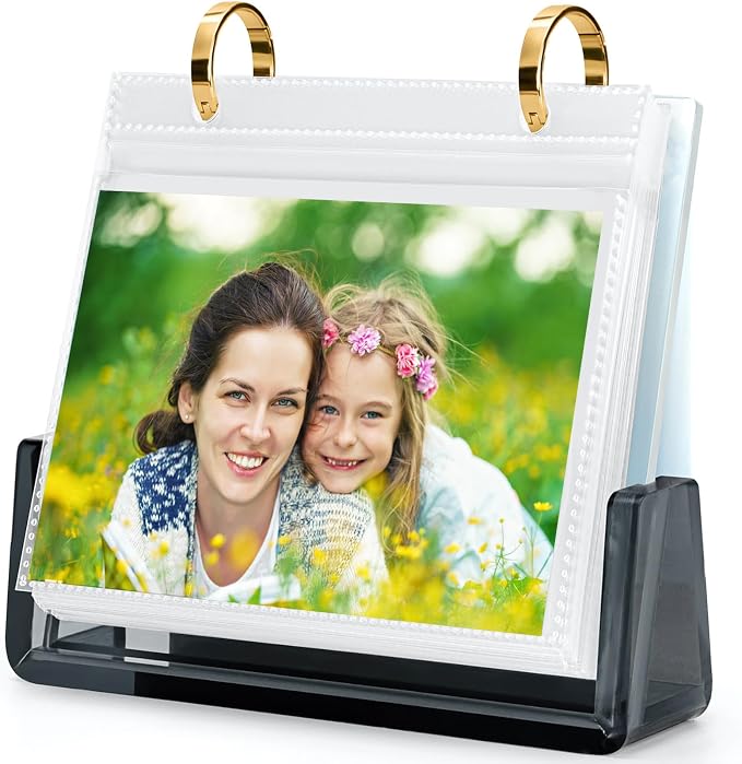 ZEEYUAN 5x7 Desktop Photo Album Acrylic 5x7 Desk Flip Photo Album on Stand, Photo Gifts for Grandma Mothers Day Gift for Mom from Daughter Son Fathers Gifts for Dad