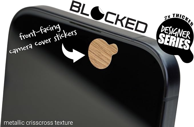 Rigid Series - 2X Thicker | BLOCKED Original Vinyl Webcam Cover Stickers | Restickable & Stackable Privacy Covers | for All Camera-endable Devices | 3-Sizes | 57 Tabbed Wood Grain Textured