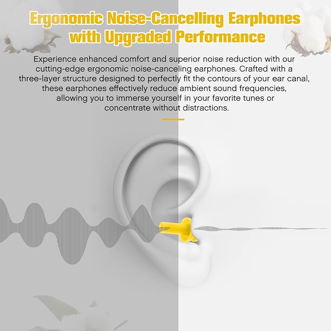 TrelaCo 200 Pairs Silicone Ear Plugs Bulk, Nrr 32db Reusable Waterproof Soft Ear Plugs for Sleeping Noise Swimming Hearing Protection Earplugs Shooting Construction Hunting Music Concerts (Yellow)