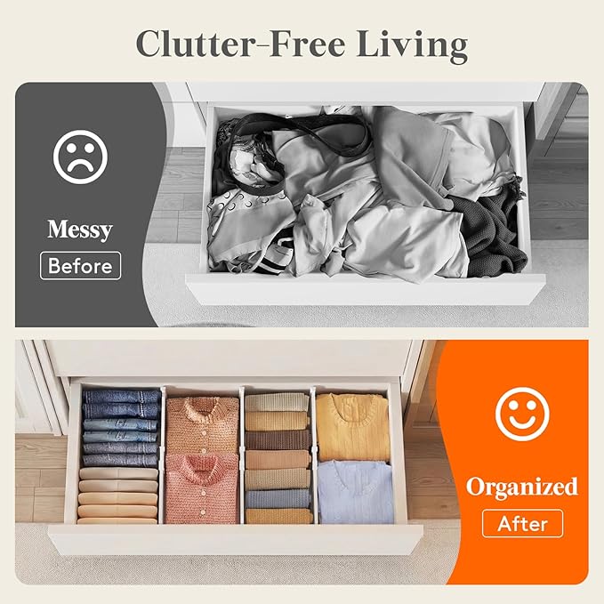 Lifewit 6" Tall 9 Pack Drawer Dividers, 11.5"-18.5" Adjustable Deep Drawer Organizer Clothes, Expandable White Plastic Separators for Dresser, Kitchen, Cabinet, Closet, Office Organization & Storage