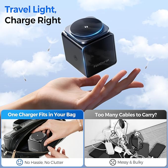 3 in 1 Charging Station for Apple, 15W Fast Magnetic Wireless Charger Station with Night Light, Travel Accessory Mag-Safe Stand for iPhone 17 16 15 14 13 12 - Apple Watch - AirPods(Adapter Included)