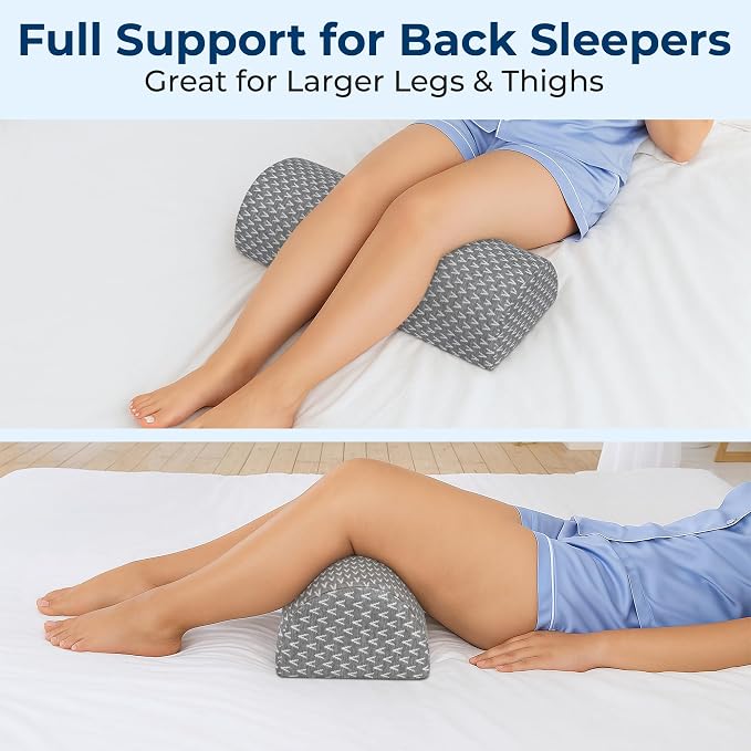 5 STARS UNITED Knee Pillow for Back Sleeping – Large Half Moon Bolster Pillow for Legs, Under Knee Pillow for Sleeping on Back, Memory Foam Leg Pillow for Back Pain, Gray