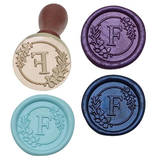 Initial Alphabet F Wax Seal Stamp Set, Retro Letter Sealing Stamp with 150Pcs Sealing Wax Beads in 5 Color, Melt Non Slip Spoon Pen Kit for Wedding and Christmas (F)