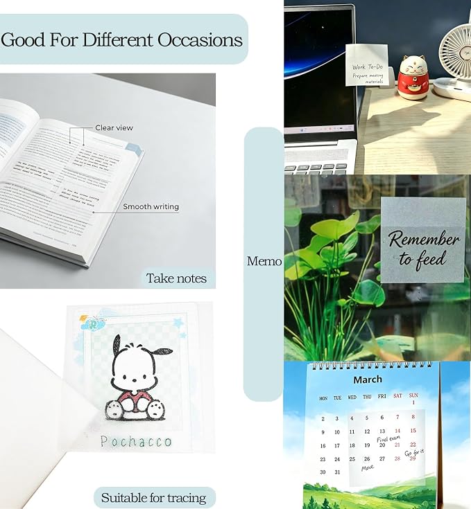 300P Transparent Sticky Notes, 3x3 Inch Clear Frosted Glitter | Waterproof, Self-Adhesive, For Books Annotation, Notes Highlights, School Office Supplies