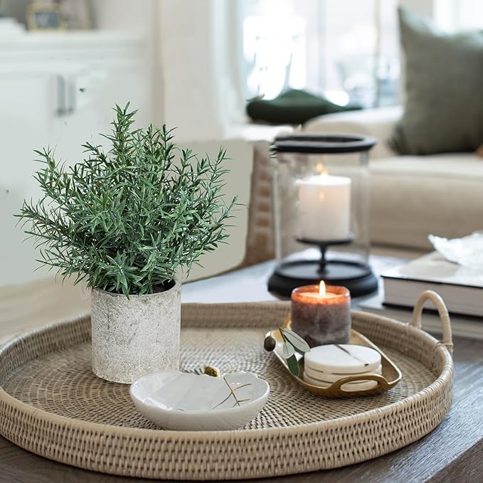 2 Pack Small Fake Plants Rosemary Potted Artificial Plants for Shelf Desk Home Bathroom Farmhouse Room Coffee Table Decor (Green)