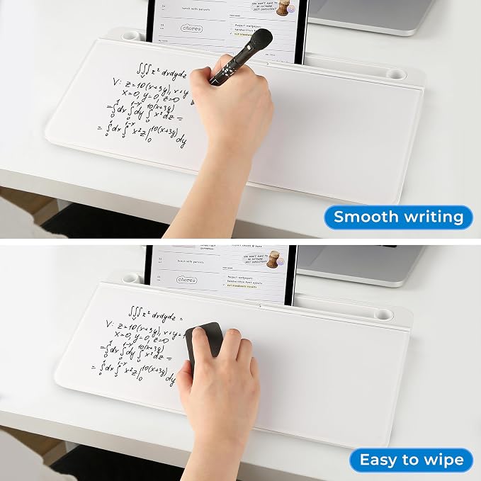 Small Desktop Glass Dry Erase whiteboard Organizer with Storage 16 X 7 inches, White
