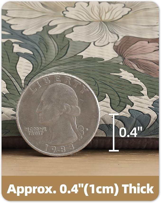 Color&Geometry Natural Floral Kitchen Mat 24x59 Anti Fatigue, Multi Color | 0.4in Thick Cushioned Standing Mat For Cooking/Working/Laundry, Flower Home Decor, Non Slip PVC Kitchen Rug, Oil/Water Proof