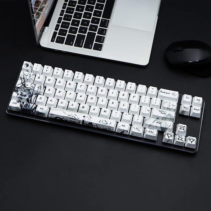 MOLGRIA Keycaps 71 Set Ink Panda for 71 64 61 Keys Keyboard, Custom PBT OEM Profile Key Caps with Keycap Puller for Cherry MX Khail Switches 60 Percent Gaming Keyboard
