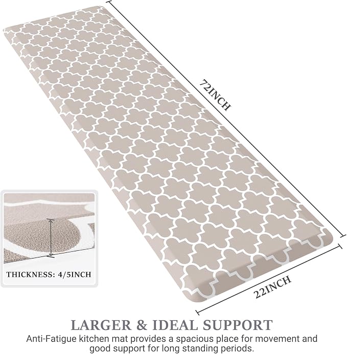 WISELIFE Anti Fatigue Floor Mat - 4/5 Inch Thick Kitchen Mat Non Slip Waterproof Heavy Duty Ergonomic Comfort Mat Durable for Home, Office, Sink, Laundry,(22" x 72", Khaki)