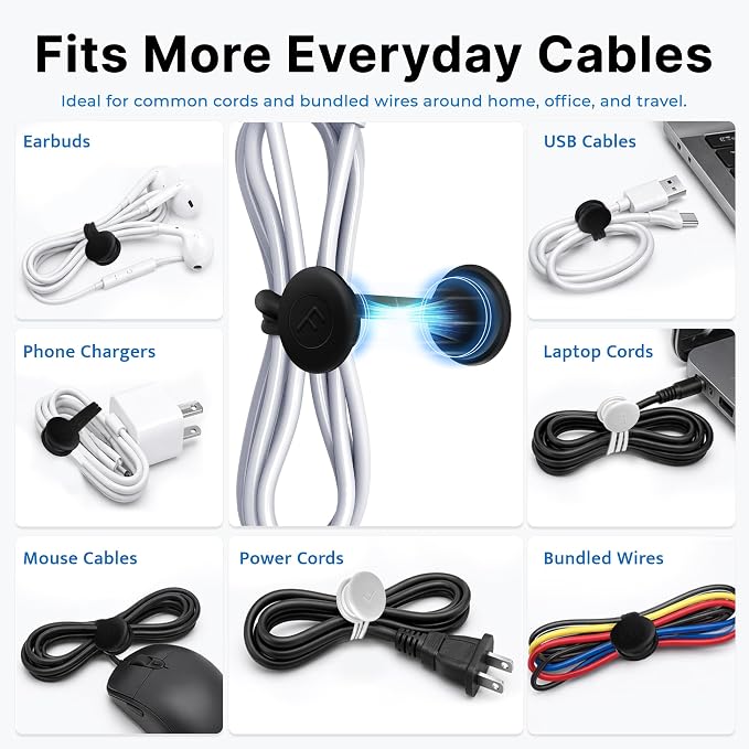 COOLMI Magnetic Cable Ties 8 Pack, 6.88 Inch Reusable Silicone Cord Organizer Wraps, Strong Magnet Cable Management Straps for Charging Cords, USB Cables, Earbuds, Desk, Travel, Black and White