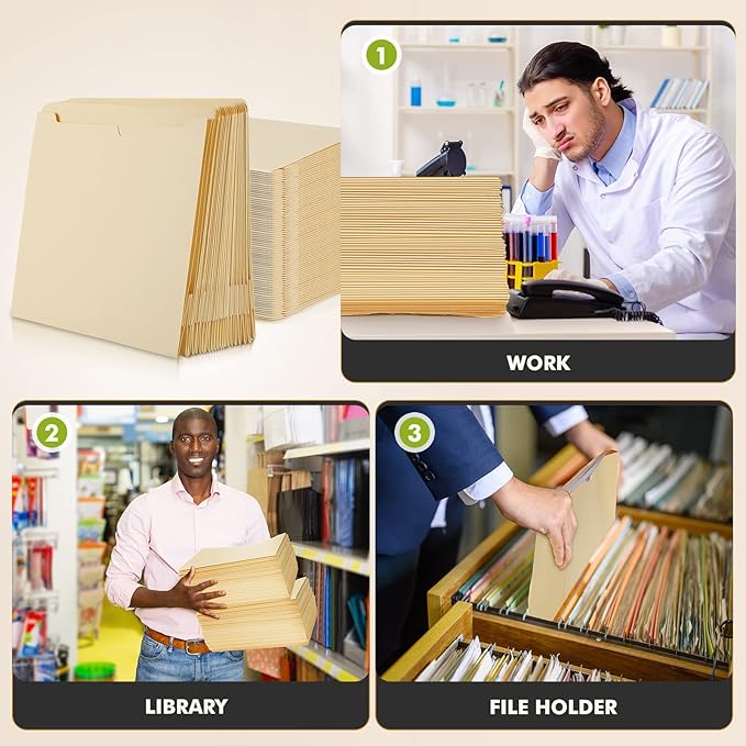 Zhehao 100 Pcs File Jackets Reinforced Straight Cut Tab Pocket Folders 2 Inch Expandable File Folder Expanding Paper Organizer with Tabs Expansion Pocket, Letter Size(Beige Color,Classic Style)