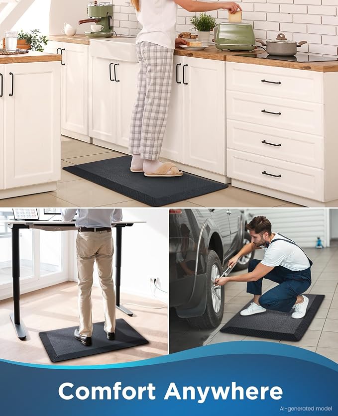 Ophanie Kitchen Mats for Floor,3/4 inch Thick,20x36 Anti Fatigue Cushioned Mat with 99+ Pairs of Anti-Slip Bottom Ridges,Kitchen Rugs,Waterproof,Comfort Ergonomic Standing Mat for Office,Home,Sink