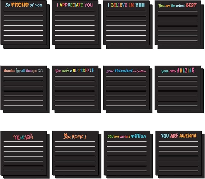 Yinder 24 Pcs Inspirational Sticky Notes Thank You Gift Motivational Sticky Note Pad Employee Appreciation Gift Bulk for Staff Coworker Teacher Nurse Office Groups 3 x 3'' (Appreciation,Black)