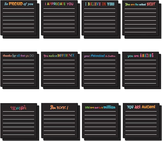 Yinder 24 Pcs Inspirational Sticky Notes Thank You Gift Motivational Sticky Note Pad Employee Appreciation Gift Bulk for Staff Coworker Teacher Nurse Office Groups 3 x 3'' (Appreciation,Black)