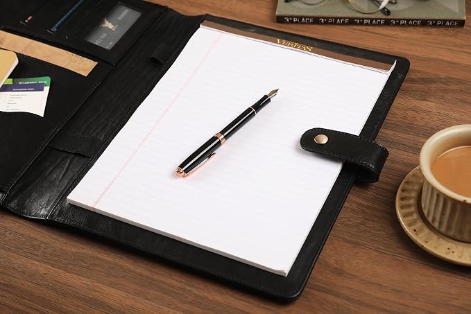Personalized Leather Padfolio for Men - Business Portfolio with Clipboard, Engraved Legal Pad Folio Folder, A4 Letter Size Ideal Business and Corporate Gifts, Oil Black - Custom