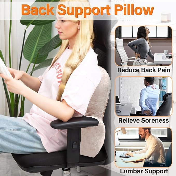 1 MIDDLE ONE Back Pillow for Chair, Memory Foam Lumbar Pillow for Back Support, Back Rest Cushion for Office, Sofa, Couch Sitting, Recliner, Bed and Lower Back Pain (Pink)