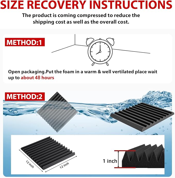 FONESO Acoustic Panels, High Density Soundproof Foam Panels, Fire Resistant Sound Absorbing Acoustic Foam Panels for Studio Recording, Black 1"x12"x12" 12 Pack with Adhesive