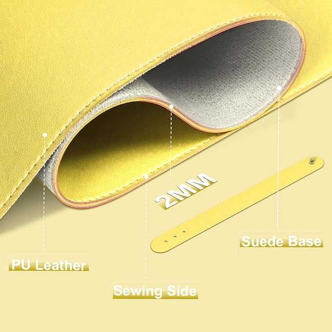 Leather Desk Pad Protector, 39.4'' X 17'' Large Mouse Pad, Office Desk Mat, Non-Slip PU Leather & Suede Base Desk Blotter, Laptop Desk Pad, Desktop Mat for Office Home, Yellow
