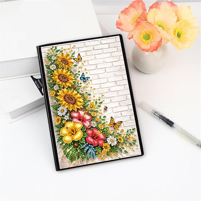 FRANDEK Diamond Art Painting Notebook Kit, Flower Butterfly A5 DIY Journal with 50 Blank Pages, Crystal Rhinestone Cover with Waterproof Canvas, Beginner Craft Set with Full Tools for Adults
