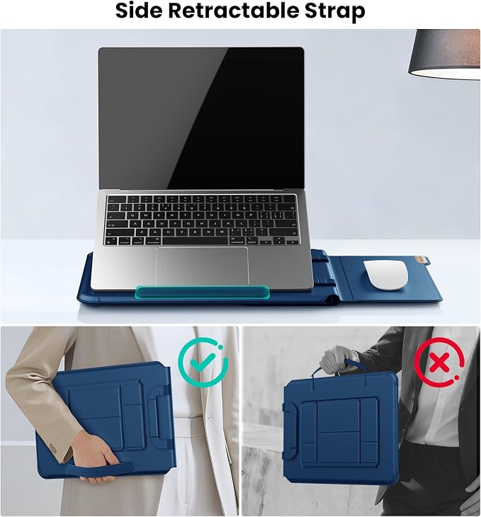 Nillkin 14 inch Laptop Sleeve with Handle (4-in-1), 2 Stand Modes, Slim Laptop Case with Adjustable Stand & Mouse Pad, MacBook Air 13 inch Case for Samsung/Surface/HP/Chromebook/Dell 12-14‘’, Blue