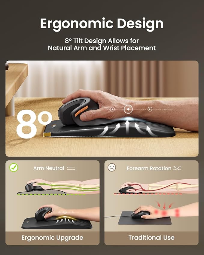 ProtoArc MP50 Ergonomic Mouse Pad with Wrist Rest, PU Leather Mousepad with Soft Memory Foam and Non-Slip PU Base for Pain Relief, Desk, Home, Office, 12x8 Inches, Black (Mouse Not Included)