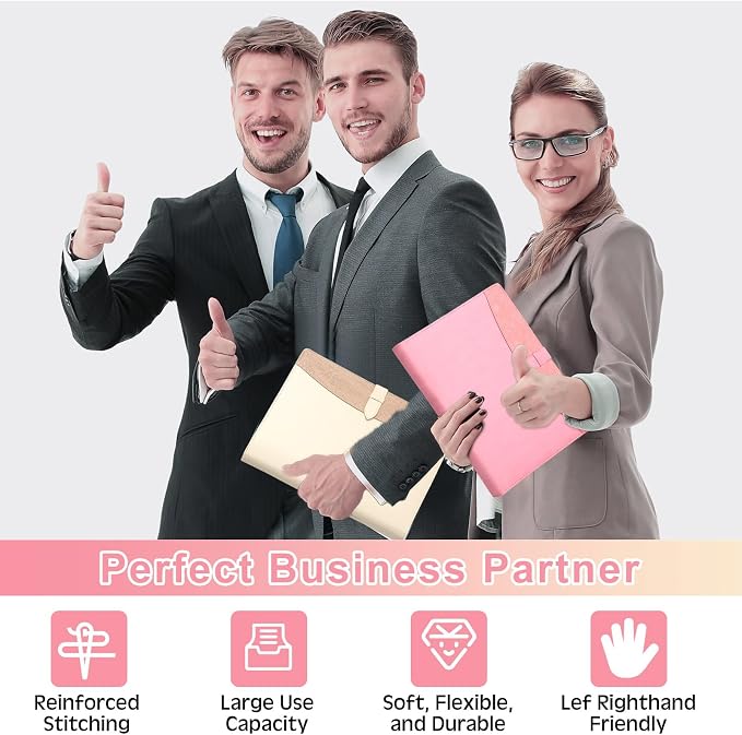 Eersida 2 Pcs 2 Pcs Padfolio 3 Ring Leather Binder Business Portfolio Folder A4/Letter Size Back to School for Organizer Documents Business Cards Conference Office Gifts for Men or Women (Pink,Beige)