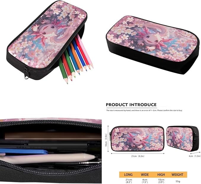 Ystardream Cartoon Axolotl Kids Elementary Backpack for Girls Backpack with Lunch Box Pencil Case Water Bottle Sleeve 4 in 1 for Middle High School Students Large Capacity Book Bag,17Inch