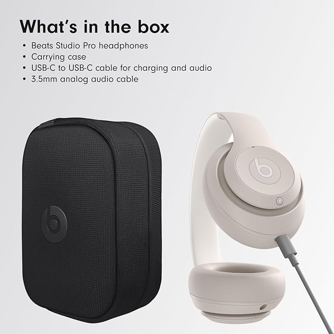 Beats Studio Pro Premium Wireless Over-Ear Headphones- Up to 40-Hour Battery Life, Active Noise Cancelling, Great for Travel & Commuting, USB-C Lossless Audio, Apple & Android Compatible - Sandstone