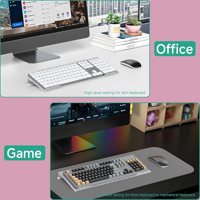Ergonomic Computer Keyboard Stand - Adjustable Keyboard Riser Tilt Glitter Silver Acrylic Keyboard Tray Non-Slip Elevated Typing Key Board Holder Lift for Home Office Desk Accessories