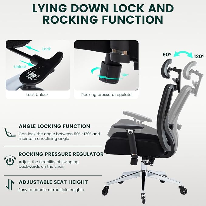 Heavy Duty Ergonomic Office Chair, 500lbs Capacity, Mesh Back, Aluminum Alloy Frame, Modern Style, Black