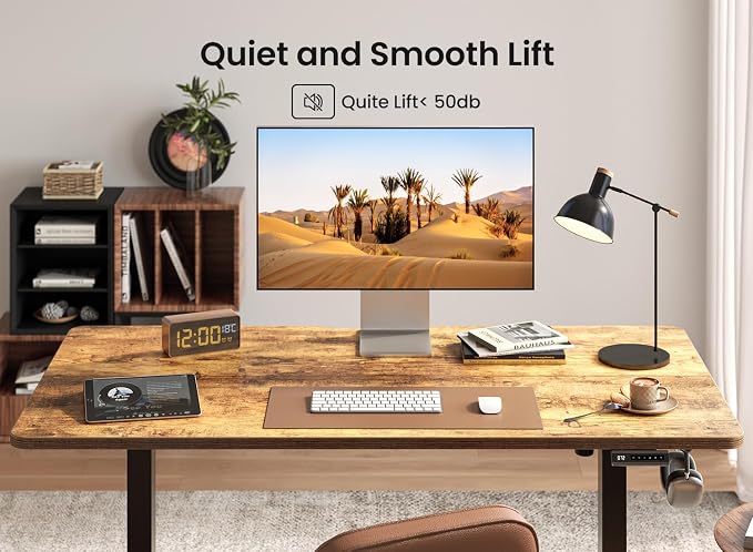 BANTI 63 × 28 Inches Standing Desk, Ergonomic, Electric Height Adjustable, Sit and Stand Up, Computer Desk with a Deeper Desktop, Black Frame/Rustic Brown Top