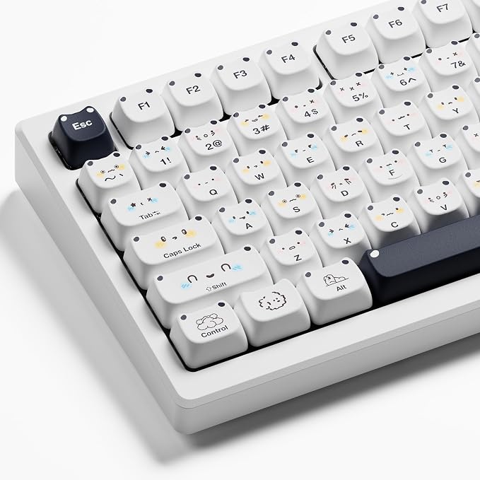 GMKWTL XVX Cute PBT Keycaps, Mao Profile White Puppies Keyboard Keycaps, 154 Keys Keycap Sets with Transparent Key caps Compatible with 65% 75% 96% 100% Cherry Gateron MX Switches Mechanical