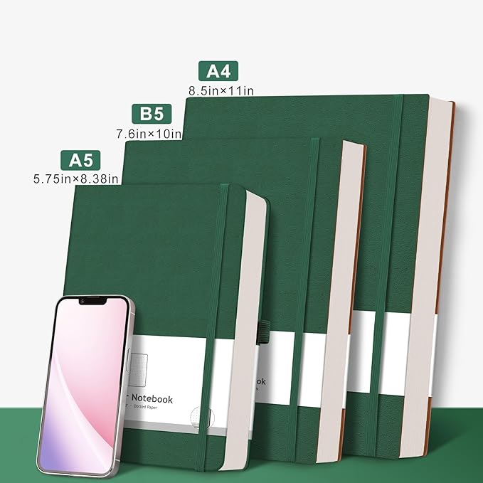 AHGXG Dotted Journal - 320 Pages Dot Grid Notebook B5 Large Journal, 100gsm Thick Dotted Paper, Leather Softcover, with Journal Stencils, Inner Pocket, 7.6'' X 10'', Dark Green