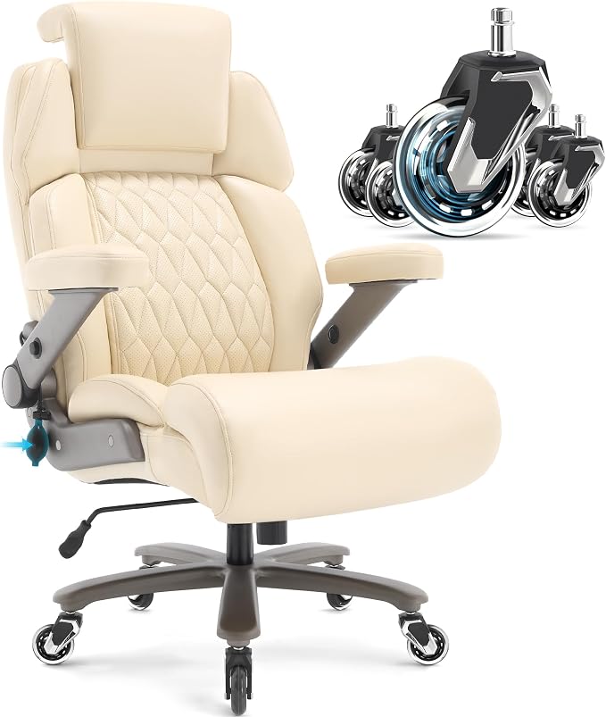 Big and Tall Office Chair 700lbs, Ergonomic High Back Computer Desk Chair | Adjustable Headrest&Lumbar Support, 3D Flip Arms, Large Wheels, Heavy Duty Metal Base, Thick Padded Wide Seat Executive Chair
