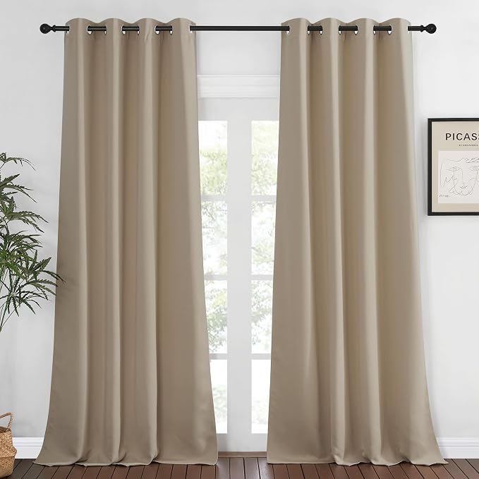 NICETOWN Blackout Room Darkening Window Curtain - Thermal Insulated Solid Grommet Blackout Patio Door Curtain/Drape for Living Room (Taupe, 1 Panel, 52 by 95-inch)