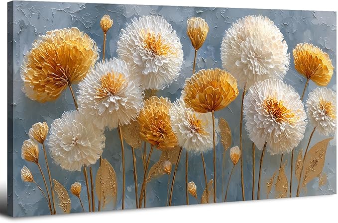 Abstract White Flower Wall Art Golden Floral Pictures Wall Decor Neutral Flowers Canvas Painting Boho Blossom Posters Print Nature Botanical Artwork Bedroom Living Room Home Decoration 30x60