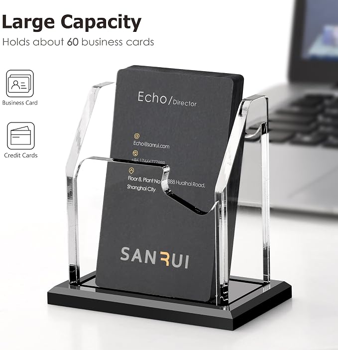 SANRUI Vertical Business Card Holder for Desk, 1-Slot Black Base | Holds 60 cards, professional desktop display stand for office reception & trade shows, ideal for gift card name card