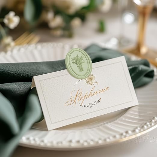 UNIQOOO Wax Seal Stickers - Vintage Photo Frame Floral Bouquet Wedding Invitation Envelope Seal Stickers, 50 Pcs Self-Adhesive Sage Green Stickers, Perfect for Invitation, Gift Wrapping, Party