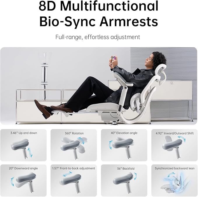 SIHOO Doro C300 Pro V2 Ergonomic Office Chair with Footrest & Full-Body Adaptive Support, 8D Armrests & Breathable Mesh, Comfy High Back Computer Desk Chair for Long Hours, 135° Recline (Grey)