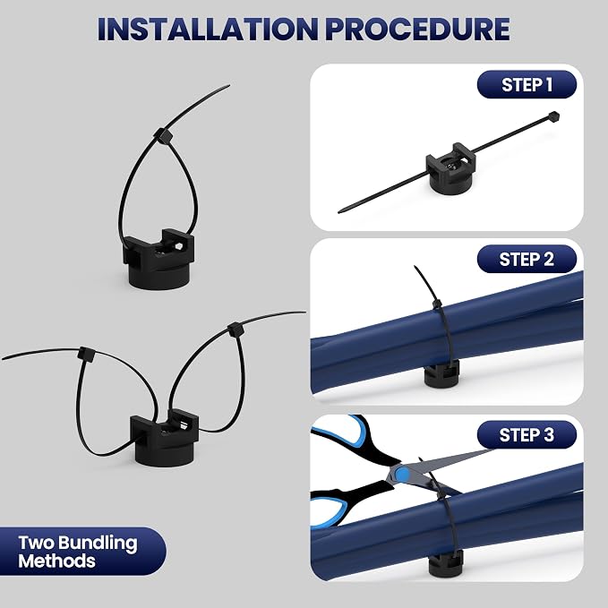 10 Pack Magnetic Zip Tie Mount with Rubber Coating, Strong NdFeB Magnetic Cable Zip Tie Mount for Car & Home Wire Organization, No-Drill Magnet Cable Tie Holder Base Kit for Metal Surfaces