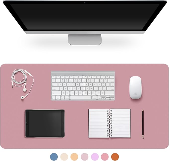 Leather Desk Pad Protector,Non-Slip Desk Pad,on-Slip PU Leather Large Mouse Pad,Easy Clean Desk Protecor Mat,Writing Pad for Office Work/Home/Decor(Purple Pink, 47.2" x 17")