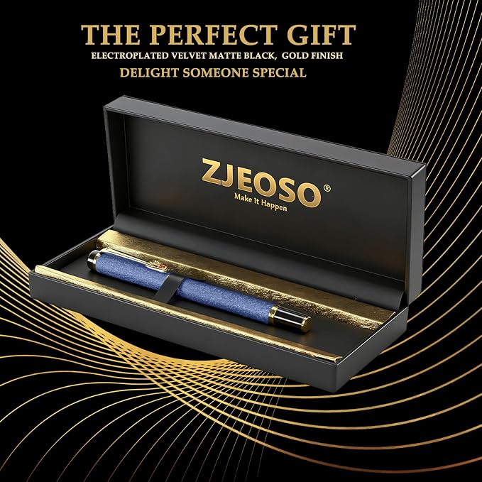 Personalized Pen | Fancy Writing Pen with Black Lacquer & Real Gold Plating | Executive Office Pen, Premium Gift Set for Men & Women | Nice Pens for Writing & Professional Use (Blue)