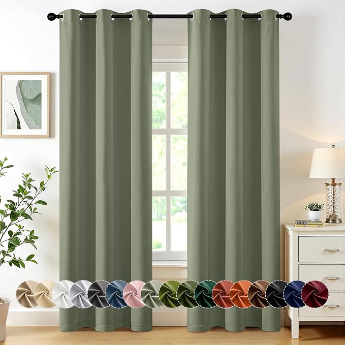 MIULEE Blackout Curtains for Bedroom Living Room 2 Panels, Thermal Insulated Room Darkening Drapes Grommet Noise Reducing Light Blocking Window Treatments 84 Inches Long 40x84 Inch Sage