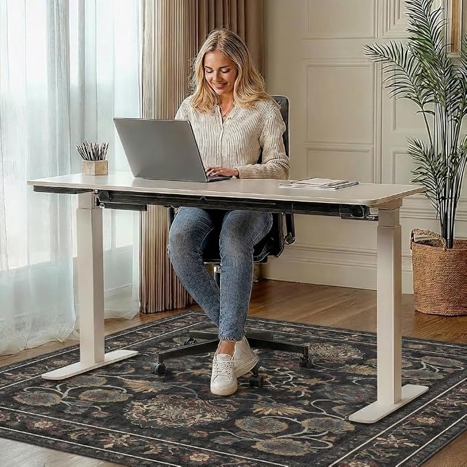 36"x60" Office Chair Mat for Hardwood Tile Floor, Under Desk Carpet Protector for Rolling Computer Chair Mat, Machine Washable Area Rug, Anti-Slip 1/5" Thick Low Pile Thin Vinyl Floor Mat, Charcoal