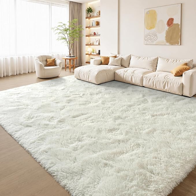 Zentavio White Living Room Rugs 8x10 Large Area Rugs for Bedroom Soft Fluffy Furry Shag Aesthetic Carpet Plush High Pile Floor Rug for Nursery Kids Room Dorm Home Decor
