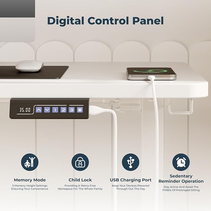 Adjustable Stand Up Desk with Memory Preset, 55 x 24 Inch Standing Desks Electric Desk for Home Office with Splice Board (White)